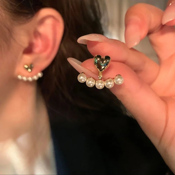 2/$10 NEW! Pearl Stud Drop Earrings Cute Boho Heart Bohemian Dainty - Picture 2 of 3